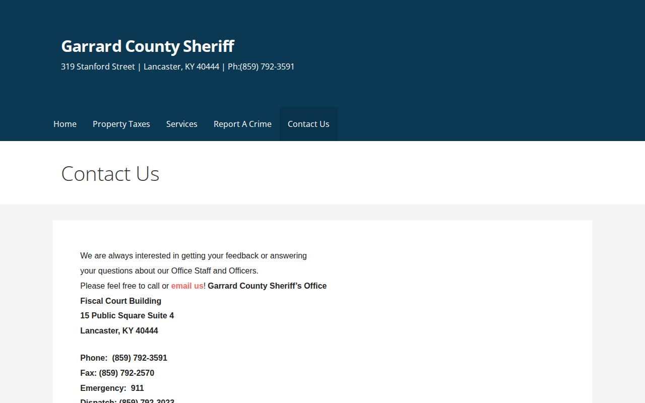 Official Garrard County Sheriff contact page used for housing and agency context
