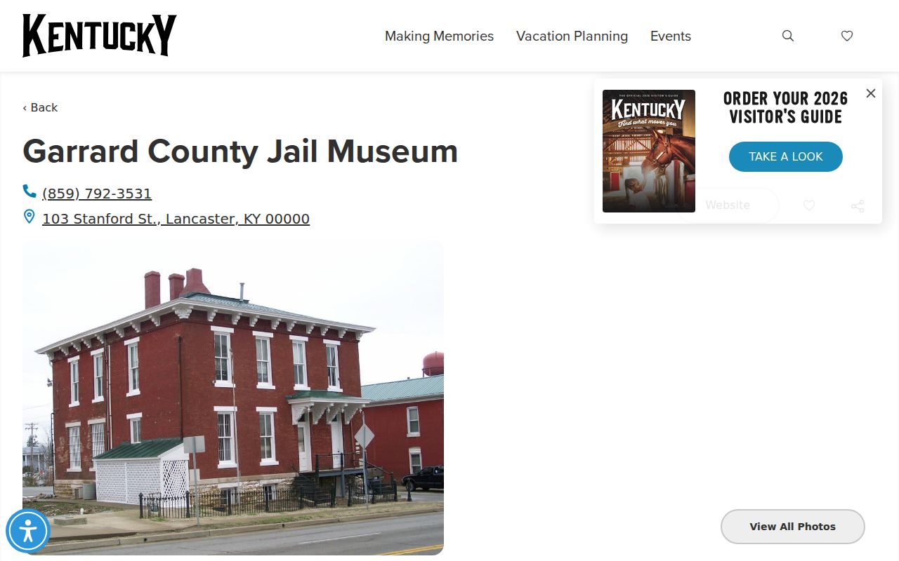 Kentucky Tourism page for the historic Garrard County Jail Museum