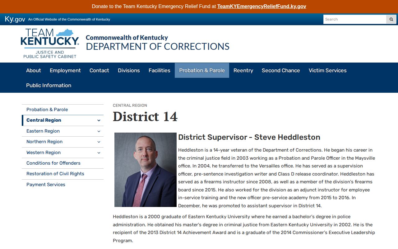 Kentucky Probation and Parole District 14 official page